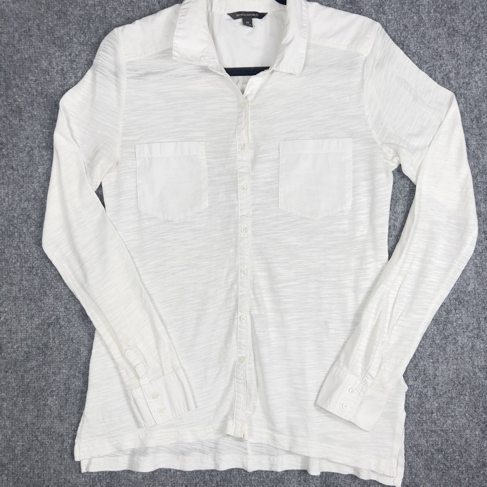 Banana Republic White Button Front Shirt‎ Women's Medium Long Sleeve Casual